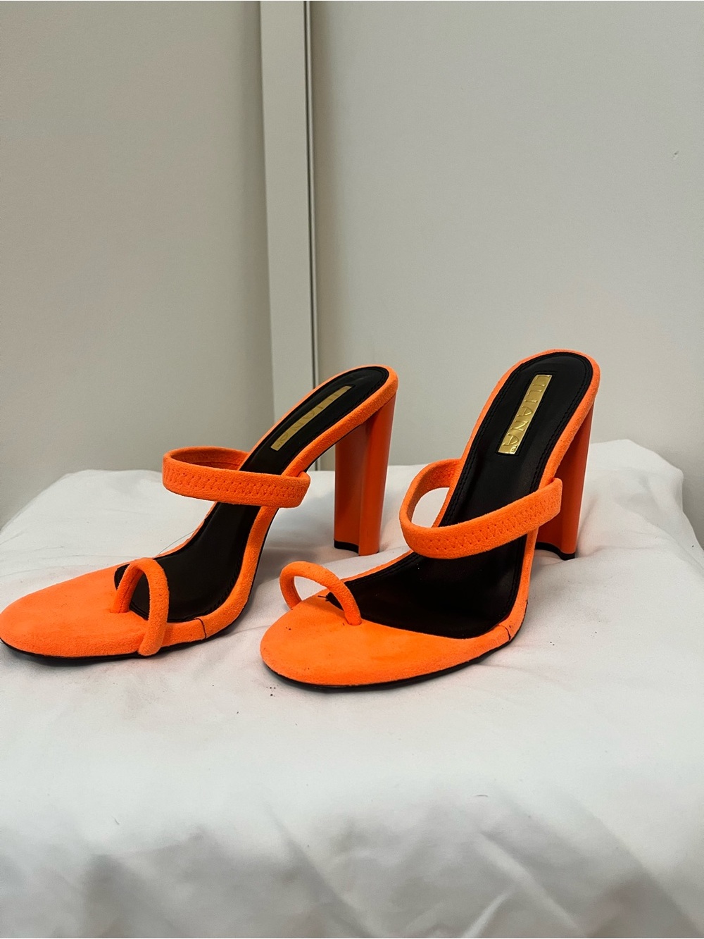 Women's Orange Strappy High Heel Sandals